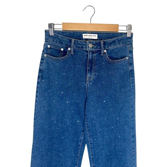 Marc New York Women's Rhinestone Studded Wide Leg Jeans Size 4 Medium Wash Blue - Picture 2 of 8
